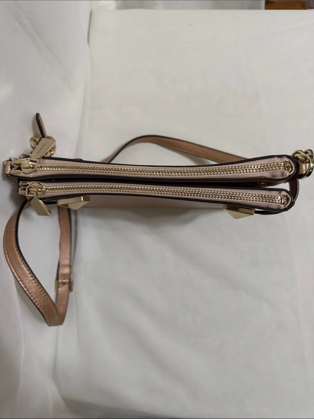 Michael Kors Karla Metallic Leather East West Crossbody In Ballet/Rose Gold